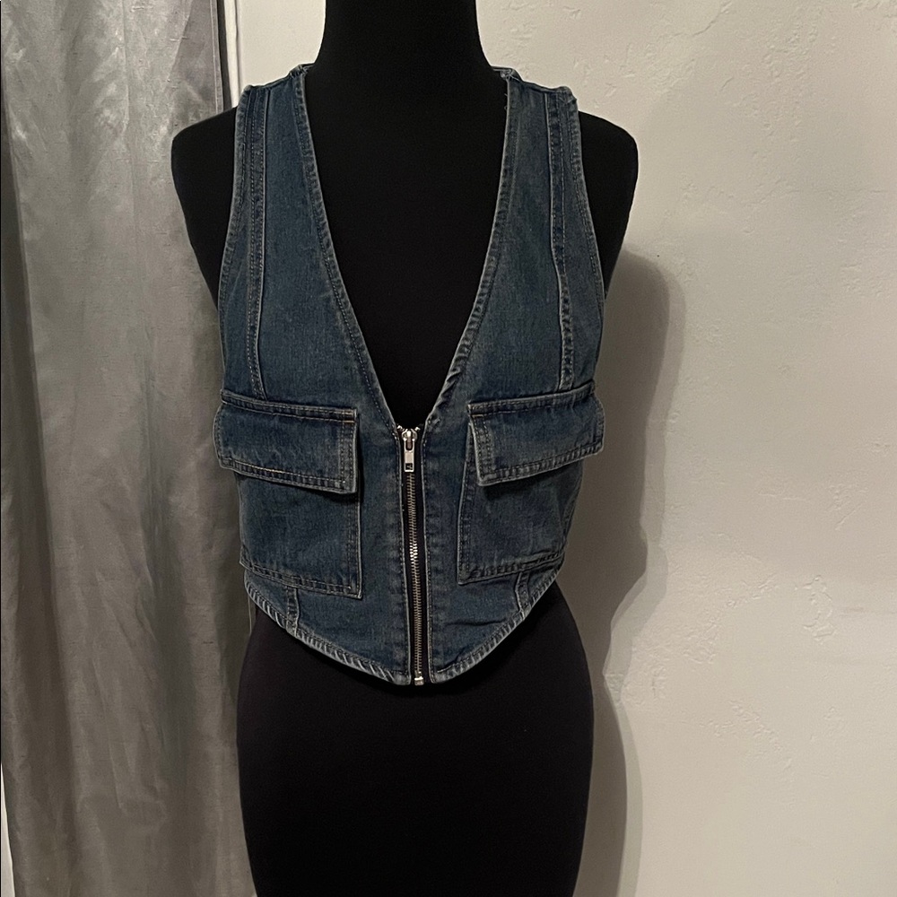 Denim Zip-Up Vest